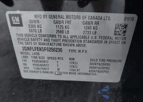 2015 Chevrolet Equinox 1Lt z USA, uszkodzony, nr VIN 2GNFLFEK5F6256236